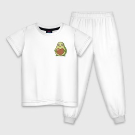 Детская пижама хлопок с принтом Avocado Heart в Петрозаводске, 100% хлопок |  брюки и футболка прямого кроя, без карманов, на брюках мягкая резинка на поясе и по низу штанин
 | avocado | heart | sticker | vegan | vegetarian | авокадо | веган | вегетарианство | сердце | стикер