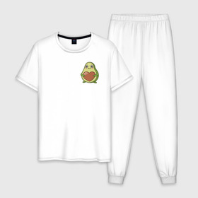 Мужская пижама хлопок с принтом Avocado Heart в Петрозаводске, 100% хлопок | брюки и футболка прямого кроя, без карманов, на брюках мягкая резинка на поясе и по низу штанин
 | avocado | heart | sticker | vegan | vegetarian | авокадо | веган | вегетарианство | сердце | стикер