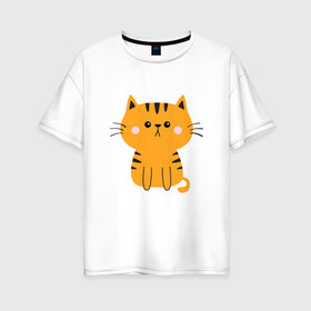 Женская футболка хлопок Oversize с принтом Кошечка в Петрозаводске, 100% хлопок | свободный крой, круглый ворот, спущенный рукав, длина до линии бедер
 | animal | cat | cute | kitty | meow | друг | животные | киска | китти | кот | котенок | котик | кошечка | кошка | лев | леопард | милый | мур | мяу | пантера | питомец | рысь | тигр | улыбка