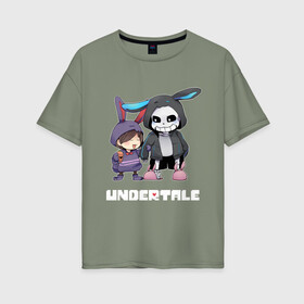 Женская футболка хлопок Oversize с принтом UNDERTALE в Петрозаводске, 100% хлопок | свободный крой, круглый ворот, спущенный рукав, длина до линии бедер
 | asriel dreemurr | chara | frisk | gaster blaster | sans | undertale | азриэль дримурр | андертейл | андрайн | гастер | меттатон | санс | фриск | чара