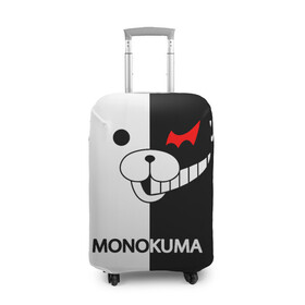 Чехол для чемодана 3D с принтом MONOKUMA. в Петрозаводске, 86% полиэфир, 14% спандекс | двустороннее нанесение принта, прорези для ручек и колес | anime | bear | black  white | danganronpa | kurokuma | monodam | monokuma | monomi | monotaro | pink | rabbit | school | shirokuma | аниме | главарь | мoноми | монокума | черно белый | школа