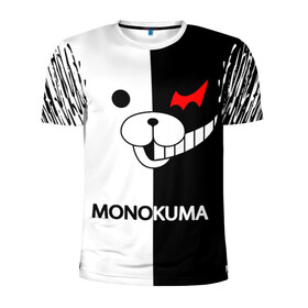 Мужская футболка 3D спортивная с принтом MONOKUMA. в Петрозаводске, 100% полиэстер с улучшенными характеристиками | приталенный силуэт, круглая горловина, широкие плечи, сужается к линии бедра | anime | bear | black  white | danganronpa | kurokuma | monodam | monokuma | monomi | monotaro | pink | rabbit | school | shirokuma | аниме | главарь | мoноми | монокума | черно белый | школа