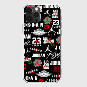 Чехол для iPhone 12 Pro с принтом MICHAEL JORDAN LOGOBOMBING в Петрозаводске, силикон | область печати: задняя сторона чехла, без боковых панелей | Тематика изображения на принте: 23 | bulls | chicago bulls | jordan | logo | michael jordan | nba | paris saint germain | psg | red | sport | быки | джордан | лого | майкл джордан | псж | спорт | чикаго буллс