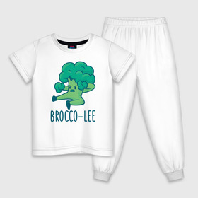 Детская пижама хлопок с принтом Brocco Lee в Петрозаводске, 100% хлопок |  брюки и футболка прямого кроя, без карманов, на брюках мягкая резинка на поясе и по низу штанин
 | broccoli | vegan | veggie | брокко ли | брокколи | брюс ли | веган | вегетарианец