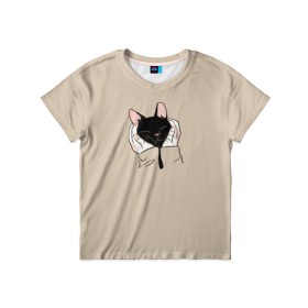Детская футболка 3D с принтом Милая кошечка в Петрозаводске, 100% гипоаллергенный полиэфир | прямой крой, круглый вырез горловины, длина до линии бедер, чуть спущенное плечо, ткань немного тянется | cat | детское платье с кошкой | для девочек | кот | кошка | милая | милая футболка | мужская футболка | рюкзак с кошкой | футболка | футболка 3d | футболка женская | футболка с котом