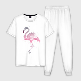 Мужская пижама хлопок с принтом Flamingo в Петрозаводске, 100% хлопок | брюки и футболка прямого кроя, без карманов, на брюках мягкая резинка на поясе и по низу штанин
 | абстракция | акварель | арт | градиент | животные | минимализм | птицы | фламинго | экзотика | экзотические животные | экзотические птицы