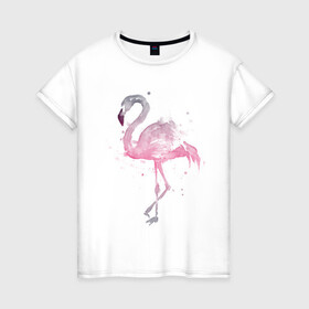 Женская футболка хлопок с принтом Flamingo в Петрозаводске, 100% хлопок | прямой крой, круглый вырез горловины, длина до линии бедер, слегка спущенное плечо | абстракция | акварель | арт | градиент | животные | минимализм | птицы | фламинго | экзотика | экзотические животные | экзотические птицы