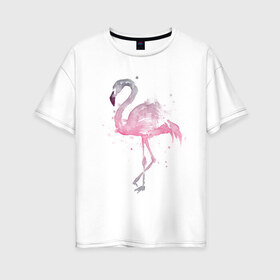 Женская футболка хлопок Oversize с принтом Flamingo в Петрозаводске, 100% хлопок | свободный крой, круглый ворот, спущенный рукав, длина до линии бедер
 | абстракция | акварель | арт | градиент | животные | минимализм | птицы | фламинго | экзотика | экзотические животные | экзотические птицы