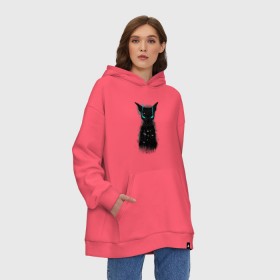 Худи SuperOversize хлопок с принтом Dark Cat в Петрозаводске, 70% хлопок, 30% полиэстер, мягкий начес внутри | карман-кенгуру, эластичная резинка на манжетах и по нижней кромке, двухслойный капюшон
 | cat | monster | глаза | горят | дымит | дымится | кот | кошак | кошатина | кошка | кэт | мокрый | монстер | нос