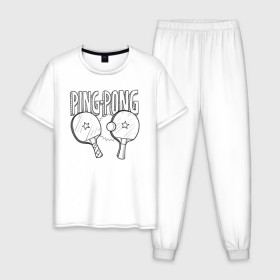Мужская пижама хлопок с принтом пинг понг в Петрозаводске, 100% хлопок | брюки и футболка прямого кроя, без карманов, на брюках мягкая резинка на поясе и по низу штанин
 | ping pong | настольный теннис | пинг понг | спорт | теннис