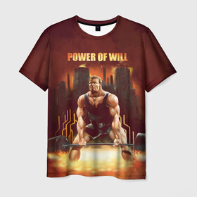 Мужская футболка 3D с принтом Power of will в Петрозаводске, 100% полиэфир | прямой крой, круглый вырез горловины, длина до линии бедер | power | powerlifting | sport | strength | weightlifting | бодибилдинг | качок | пауэрлифтинг | сила | спорт