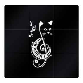 Магнитный плакат 3Х3 с принтом Музыкальный кот в Петрозаводске, Полимерный материал с магнитным слоем | 9 деталей размером 9*9 см | background | black | cat | mus | music | musical | white | with | белый | игроман | кот | котик | котиков | котиком | котов | кошек | кошка | меломан | музыка | музыкальный | ноты | с белым | с котом | с нотами | фон | черный