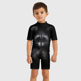 Детский купальный костюм 3D с принтом енот в Петрозаводске, Полиэстер 85%, Спандекс 15% | застежка на молнии на спине | енот | енот хайп | еноты | животные | лайв тудей