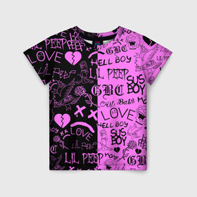 Детская футболка 3D с принтом LIL PEEP LOGOBOMBING BLACK PINK в Петрозаводске, 100% гипоаллергенный полиэфир | прямой крой, круглый вырез горловины, длина до линии бедер, чуть спущенное плечо, ткань немного тянется | lil peep | lil prince | pink | зарубежная музыка | лил пип | маленький принц