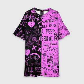 Детское платье 3D с принтом LIL PEEP LOGOBOMBING BLACK PINK в Петрозаводске, 100% полиэстер | прямой силуэт, чуть расширенный к низу. Круглая горловина, на рукавах — воланы | Тематика изображения на принте: lil peep | lil prince | pink | зарубежная музыка | лил пип | маленький принц