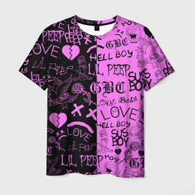 Мужская футболка 3D с принтом LIL PEEP LOGOBOMBING BLACK PINK в Петрозаводске, 100% полиэфир | прямой крой, круглый вырез горловины, длина до линии бедер | Тематика изображения на принте: lil peep | lil prince | pink | зарубежная музыка | лил пип | маленький принц