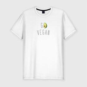 Мужская футболка хлопок Slim с принтом Go vegan #3 в Петрозаводске, 92% хлопок, 8% лайкра | приталенный силуэт, круглый вырез ворота, длина до линии бедра, короткий рукав | avocado | go | govegan | vegan | vegetarian | авокадо | веган | веганство | вегетарианство