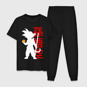 Мужская пижама хлопок с принтом Dragon Ball Goku в Петрозаводске, 100% хлопок | брюки и футболка прямого кроя, без карманов, на брюках мягкая резинка на поясе и по низу штанин
 | Тематика изображения на принте: anime | db | dragon ball | kawai | manga | su | training | zet | брутальный | воин | герой | главный | зарядка | из | кавай | крутой | кулак | лицо | малыш | манга | мастер | мелкий | милый | мотивация | мяч | мячик | надпись | облако