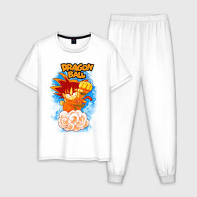 Мужская пижама хлопок с принтом Little Goku в Петрозаводске, 100% хлопок | брюки и футболка прямого кроя, без карманов, на брюках мягкая резинка на поясе и по низу штанин
 | anime | c | db | dragon ball | dragonball | kawai | manga | son | super | zet | аниме | анимэ | брутальный | воин | герой | главный | из | кавай | крутой | кулак | лицо | малыш | манга | мастер | мелкий | милый | надпись | надписью | облако