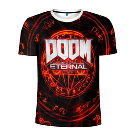Мужская футболка 3D спортивная с принтом DOOM в Петрозаводске, 100% полиэстер с улучшенными характеристиками | приталенный силуэт, круглая горловина, широкие плечи, сужается к линии бедра | Тематика изображения на принте: doom | doom eternal | дум