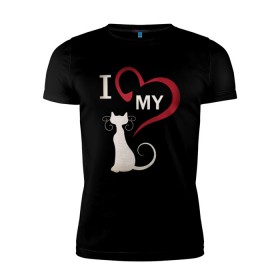 Мужская футболка премиум с принтом I Love My Cat в Петрозаводске, 92% хлопок, 8% лайкра | приталенный силуэт, круглый вырез ворота, длина до линии бедра, короткий рукав | 