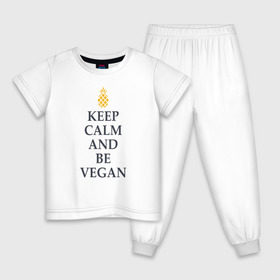 Детская пижама хлопок с принтом Keep calm and be vegan в Петрозаводске, 100% хлопок |  брюки и футболка прямого кроя, без карманов, на брюках мягкая резинка на поясе и по низу штанин
 | Тематика изображения на принте: keep calm and be vegan | vegaan | vegan | vegetables | vegetarian | ананас | веган | вегатерианец | вегетарианец | заткнись и будь веганом | зож | йога | медитация | овощи | экология | я веган