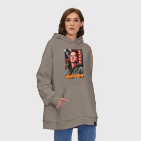 Худи SuperOversize хлопок с принтом EMINEM NEON в Петрозаводске, 70% хлопок, 30% полиэстер, мягкий начес внутри | карман-кенгуру, эластичная резинка на манжетах и по нижней кромке, двухслойный капюшон
 | darkness | eminem rap | eminems | арт | музыка эминем | эминем | эминем рэп