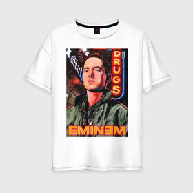 Женская футболка хлопок Oversize с принтом EMINEM NEON в Петрозаводске, 100% хлопок | свободный крой, круглый ворот, спущенный рукав, длина до линии бедер
 | darkness | eminem rap | eminems | арт | музыка эминем | эминем | эминем рэп