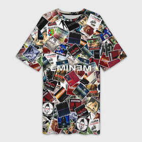 Платье-футболка 3D с принтом Дискография EMINEM в Петрозаводске,  |  | discography | rap | альбом | обложка | паттрен | рэп | рэпер | эминем
