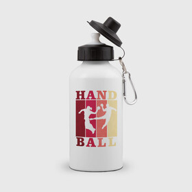 Бутылка спортивная с принтом Handball в Петрозаводске, металл | емкость — 500 мл, в комплекте две пластиковые крышки и карабин для крепления | Тематика изображения на принте: hand ball | handball | play | игра | игра в ганбол | игра с мячом | мяч | руки | футбол