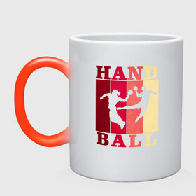 Кружка хамелеон с принтом Handball в Петрозаводске, керамика | меняет цвет при нагревании, емкость 330 мл | hand ball | handball | play | игра | игра в ганбол | игра с мячом | мяч | руки | футбол
