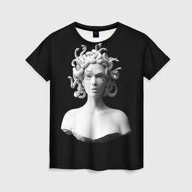 Женская футболка 3D с принтом Горгона с татуировками в Петрозаводске, 100% полиэфир ( синтетическое хлопкоподобное полотно) | прямой крой, круглый вырез горловины, длина до линии бедер | античность | горгона | леди | медуза | скульптура | татуировки | фрик
