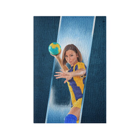 Обложка для паспорта матовая кожа с принтом Гандболистка в Петрозаводске, натуральная матовая кожа | размер 19,3 х 13,7 см; прозрачные пластиковые крепления | hand ball | handball | play | игра | игра в ганбол | игра с мячом | мяч | руки | футбол