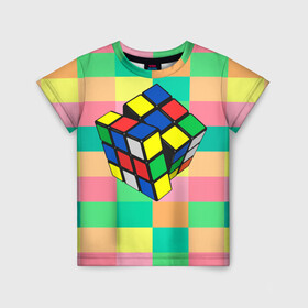 Детская футболка 3D с принтом Кубик Рубика в Петрозаводске, 100% гипоаллергенный полиэфир | прямой крой, круглый вырез горловины, длина до линии бедер, чуть спущенное плечо, ткань немного тянется | Тематика изображения на принте: игра | интеллект | куб | кубик | рубик | ум