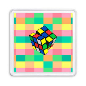 Магнит 55*55 с принтом Кубик Рубика в Петрозаводске, Пластик | Размер: 65*65 мм; Размер печати: 55*55 мм | Тематика изображения на принте: игра | интеллект | куб | кубик | рубик | ум