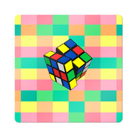 Магнит виниловый Квадрат с принтом Кубик Рубика в Петрозаводске, полимерный материал с магнитным слоем | размер 9*9 см, закругленные углы | Тематика изображения на принте: игра | интеллект | куб | кубик | рубик | ум