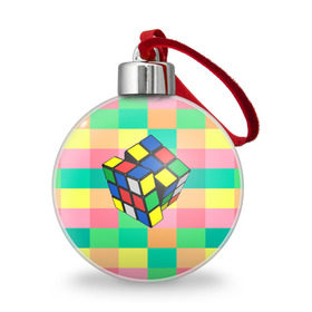 Ёлочный шар с принтом Кубик Рубика в Петрозаводске, Пластик | Диаметр: 77 мм | Тематика изображения на принте: игра | интеллект | куб | кубик | рубик | ум