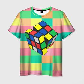 Мужская футболка 3D с принтом Кубик Рубика в Петрозаводске, 100% полиэфир | прямой крой, круглый вырез горловины, длина до линии бедер | игра | интеллект | куб | кубик | рубик | ум