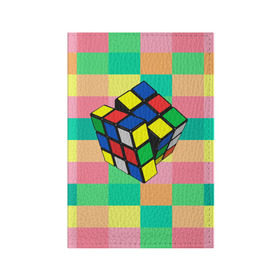 Обложка для паспорта матовая кожа с принтом Кубик Рубика в Петрозаводске, натуральная матовая кожа | размер 19,3 х 13,7 см; прозрачные пластиковые крепления | Тематика изображения на принте: игра | интеллект | куб | кубик | рубик | ум