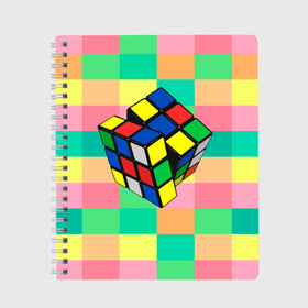 Тетрадь с принтом Кубик Рубика в Петрозаводске, 100% бумага | 48 листов, плотность листов — 60 г/м2, плотность картонной обложки — 250 г/м2. Листы скреплены сбоку удобной пружинной спиралью. Уголки страниц и обложки скругленные. Цвет линий — светло-серый
 | игра | интеллект | куб | кубик | рубик | ум