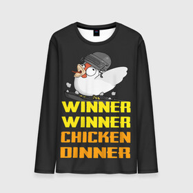 Мужской лонгслив 3D с принтом Winner Chicken Dinner в Петрозаводске, 100% полиэстер | длинные рукава, круглый вырез горловины, полуприлегающий силуэт | asia | battle | chicken | dinner | duo | epic | guide | lucky | map | miramar | mobile | mortal | pro | royale | solo | winner | битва | лут | пабг | пубг | стрим | топ