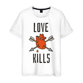 Мужская футболка хлопок с принтом LOVE KILLS в Петрозаводске, 100% хлопок | прямой крой, круглый вырез горловины, длина до линии бедер, слегка спущенное плечо. | 14 февраля | антивалентин | день святого  валентина | любовь | подарок