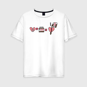Женская футболка хлопок Oversize с принтом NUTELLA в Петрозаводске, 100% хлопок | свободный крой, круглый ворот, спущенный рукав, длина до линии бедер
 | 14 февраля | антивалентин | день святого  валентина | любовь | подарок