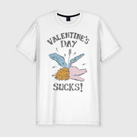 Мужская футболка хлопок Slim с принтом Valentines day sucks! в Петрозаводске, 92% хлопок, 8% лайкра | приталенный силуэт, круглый вырез ворота, длина до линии бедра, короткий рукав | Тематика изображения на принте: 14 февраля | антивалентин | день святого  валентина | любовь | подарок