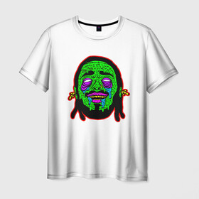 Мужская футболка 3D с принтом Post Malone в Петрозаводске, 100% полиэфир | прямой крой, круглый вырез горловины, длина до линии бедер | art | hip hop | music | post malone | rap | rockstar | sound | zombie | арт | голова | зомби | музыка | музыкант | певец | пост малон | потеки | реп | репер | рэп | хип хоп