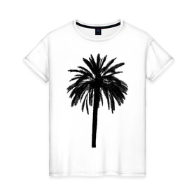 Женская футболка хлопок с принтом Тропики в Петрозаводске, 100% хлопок | прямой крой, круглый вырез горловины, длина до линии бедер, слегка спущенное плечо | джунгли | мода | пальма | природа | солнце | стиль | тропики