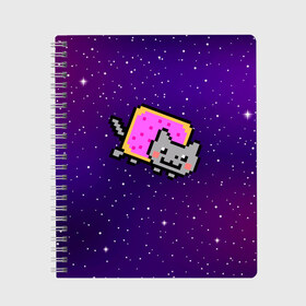 Тетрадь с принтом Nyan Cat в Петрозаводске, 100% бумага | 48 листов, плотность листов — 60 г/м2, плотность картонной обложки — 250 г/м2. Листы скреплены сбоку удобной пружинной спиралью. Уголки страниц и обложки скругленные. Цвет линий — светло-серый
 | Тематика изображения на принте: cat | meme | nyan cat | space | youtube | животное | звезды | интернет | космос | кошка | мем | прикол | радуга | юмор | ютуб