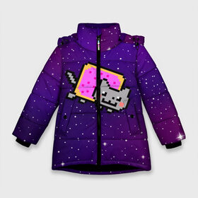 Зимняя куртка для девочек 3D с принтом Nyan Cat в Петрозаводске, ткань верха — 100% полиэстер; подклад — 100% полиэстер, утеплитель — 100% полиэстер. | длина ниже бедра, удлиненная спинка, воротник стойка и отстегивающийся капюшон. Есть боковые карманы с листочкой на кнопках, утяжки по низу изделия и внутренний карман на молнии. 

Предусмотрены светоотражающий принт на спинке, радужный светоотражающий элемент на пуллере молнии и на резинке для утяжки. | cat | meme | nyan cat | space | youtube | животное | звезды | интернет | космос | кошка | мем | прикол | радуга | юмор | ютуб