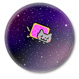 Значок с принтом Nyan Cat в Петрозаводске,  металл | круглая форма, металлическая застежка в виде булавки | cat | meme | nyan cat | space | youtube | животное | звезды | интернет | космос | кошка | мем | прикол | радуга | юмор | ютуб