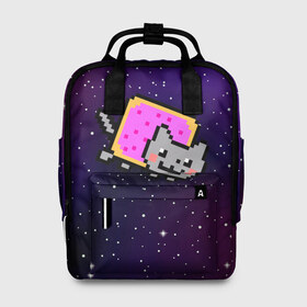 Женский рюкзак 3D с принтом Nyan Cat в Петрозаводске, 100% полиэстер | лямки с регулируемой длиной, сверху ручки, чтобы рюкзак нести как сумку. Основное отделение закрывается на молнию, как и внешний карман. Внутри два дополнительных кармана, один из которых закрывается на молнию. По бокам два дополнительных кармашка, куда поместится маленькая бутылочка
 | Тематика изображения на принте: cat | meme | nyan cat | space | youtube | животное | звезды | интернет | космос | кошка | мем | прикол | радуга | юмор | ютуб